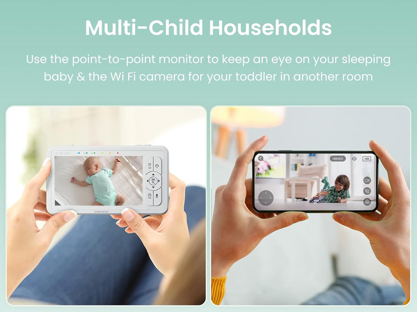 Babysense Baby Monitors Bundle - 2.4Ghz Wifi Camera with App & Separate Non-Wifi Video Baby Monitor with Camera and Audio (Products Don'T Connect/Pair with Each Other)