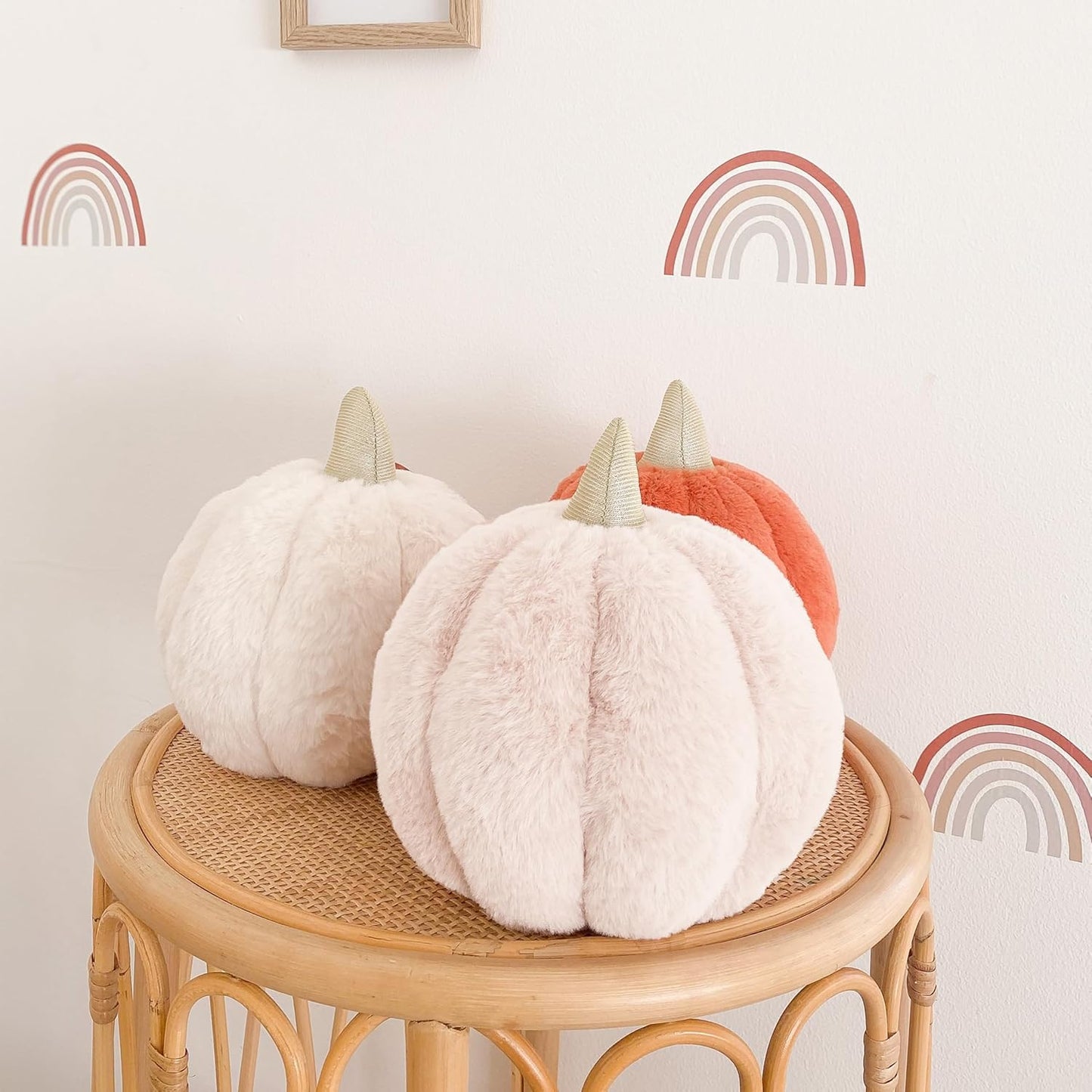 MON AMI Pumpkin Stuffed Toy – 7.5”, Soft & Squishy Thanksgiving Decoration, Halloween Toy for Kids, White