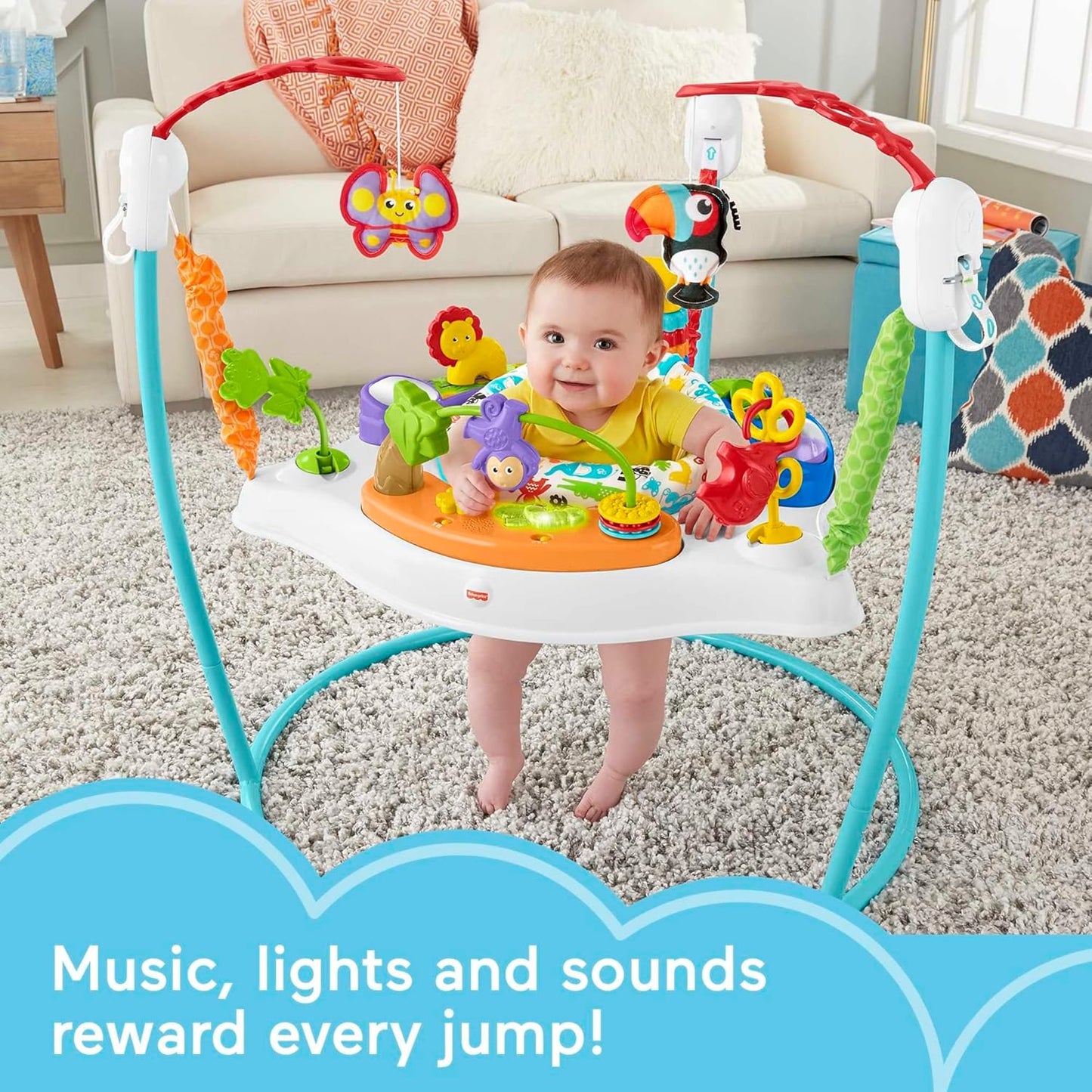 Fisher-Price Baby Bouncer Animal Activity Jumperoo Musical Play Center with Lights Sounds & Developmental Toys