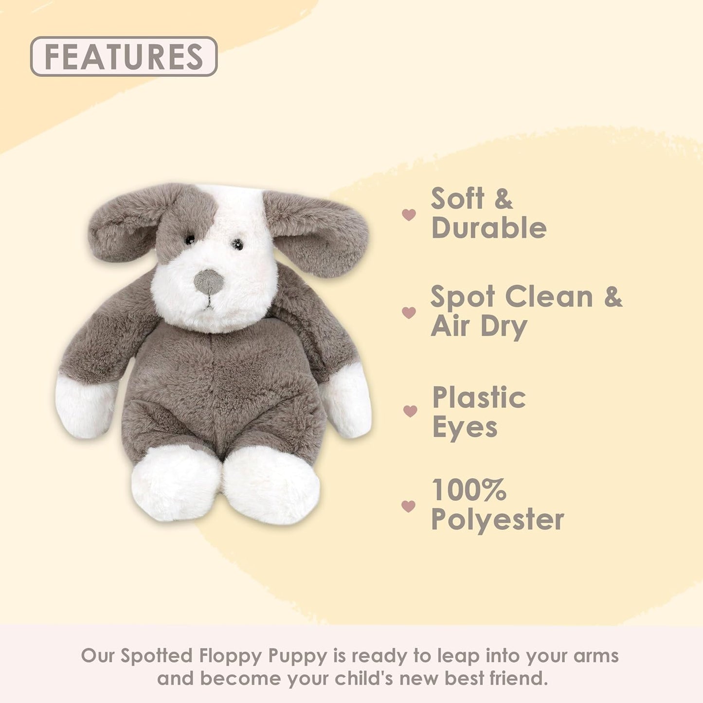 MON AMI Spotted Floppy Puppy Plush Animal Toy - 11”, Premium Stuffed Dog Toy, for Little Boys/Girls & Kids of All Ages