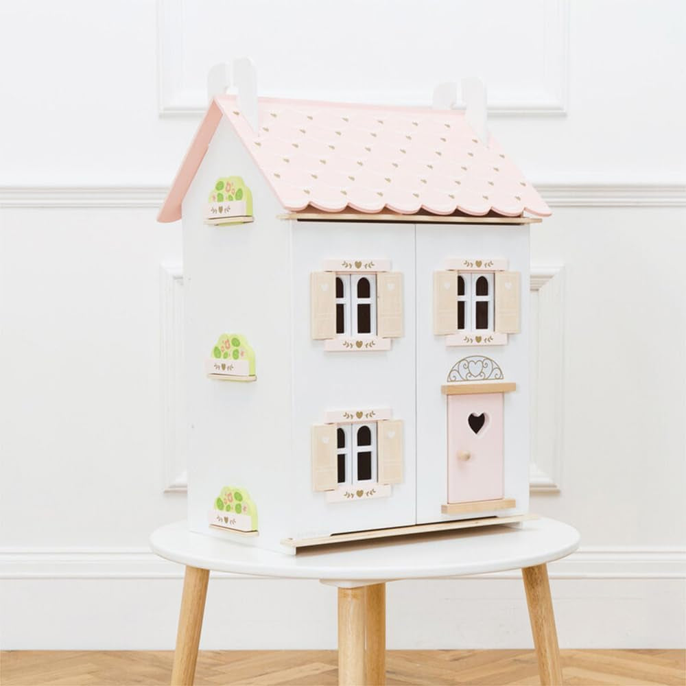 Le Toy Van – Rose Heart Wooden Doll House | Girls & Boys 3 Storey Wooden Dolls House Play Set - Suitable for Ages 3+