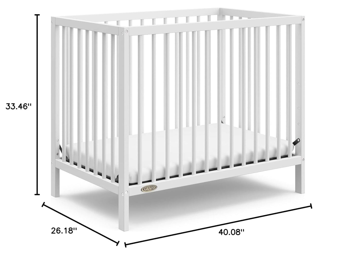 Graco Teddi 4-In-1 Convertible Mini Crib with Bonus Water-Resistant Mattress (White) – GREENGUARD Gold Certified, 2.75-Inch Mattress Included, Convenient Size, Easy 30-Minute Assembly