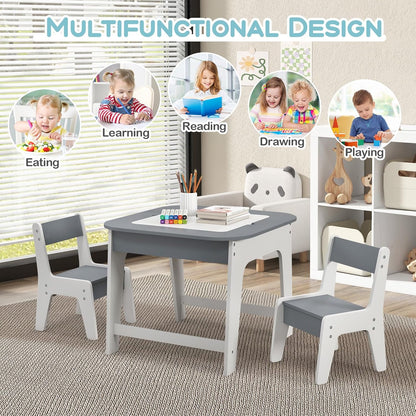 Costzon Kids Table and Chair Set, 3-In-1 Wooden Activity Table with Removable Tabletop, Blackboard & Whiteboard, Storage Space, Toddler Furniture for Arts, Crafts, Nursery, Preschool (Gray)