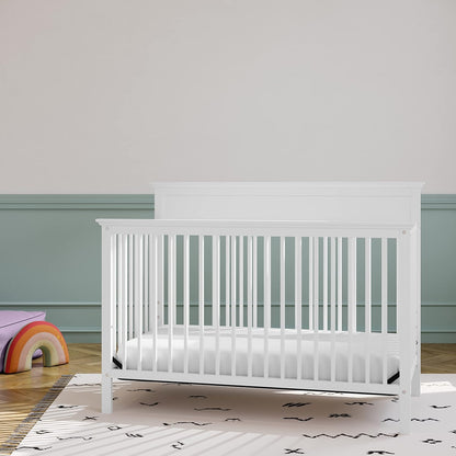 Storkcraft Carmel 5-In-1 Convertible Crib (White) - GREENGUARD Gold Certified, Converts to Toddler Bed & Full-Size Bed, Fits Standard Full-Size Crib Mattress, 4 Adjustable Mattress Heights