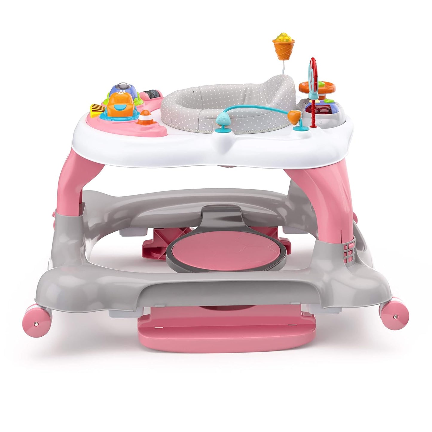 Storkcraft 3-In-1 Activity Walker and Rocker with Jumping Board and Feeding Tray, Interactive Walker for Toddlers and Infants, Pink