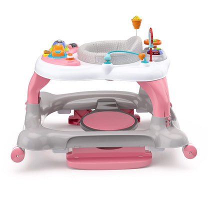 Storkcraft 3-In-1 Activity Walker and Rocker with Jumping Board and Feeding Tray, Interactive Walker for Toddlers and Infants, Pink