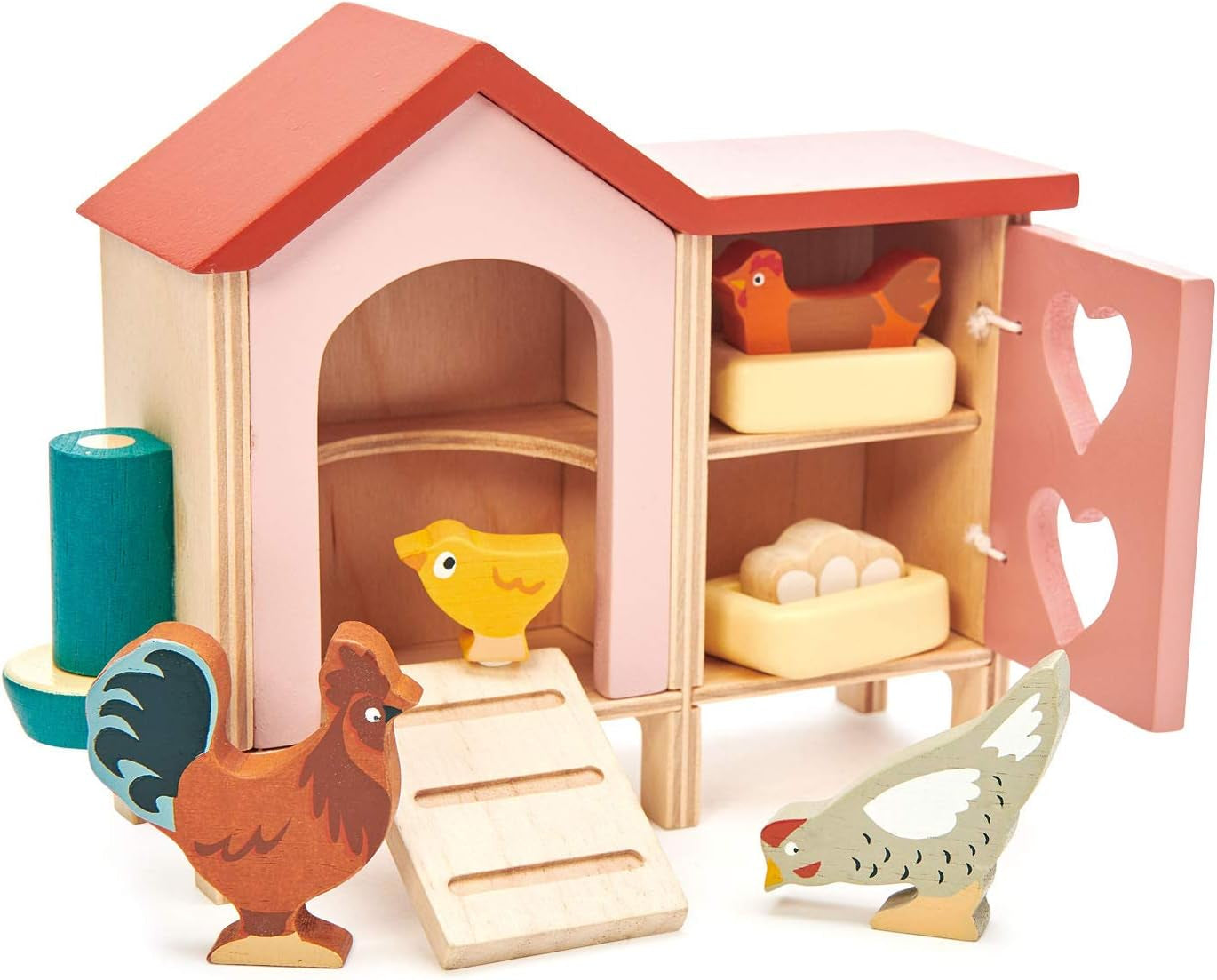 Tender Leaf Toys - Chicken Coop - 9 Pcs Miniature Henhouse Farm Animal Toys, Dollhouse Accessories Pretend Play Set for Kids Imaginative Play - Age 3+