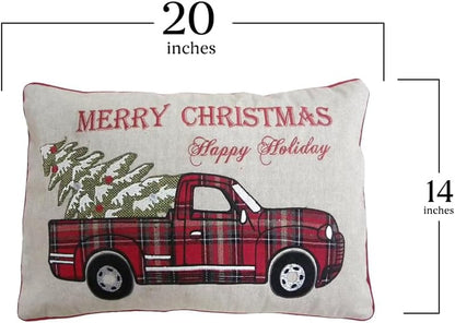 MON AMI Plaid Truck with Christmas Tree Pillow – 20X14”, Christmas Decorations, Farmhouse Winter Holiday Home Décor, Christmas Pillow for Couch/Sofa