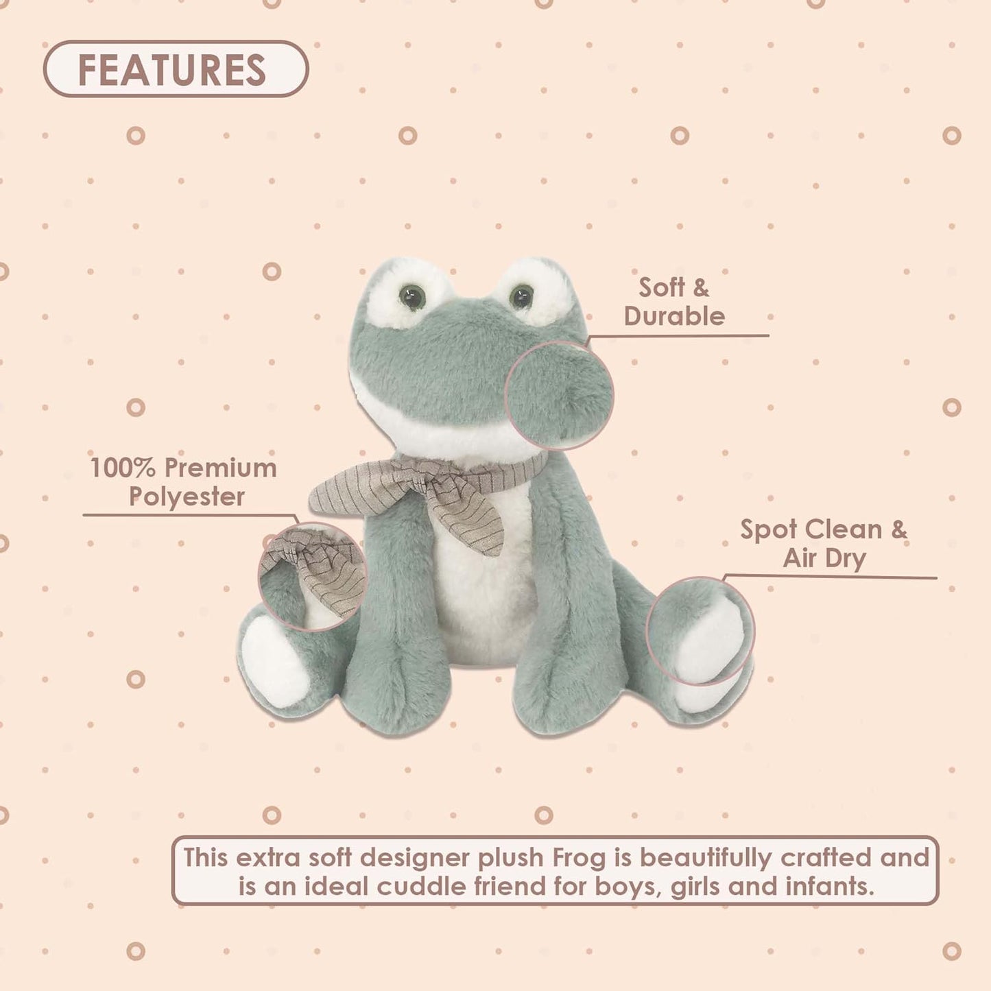 MON AMI Fitzgerald the Frog Stuffed Animal – 11”, Frog Plush, Fun Adorable Soft Stuffed Toy, Great Gift for Kids of All Ages