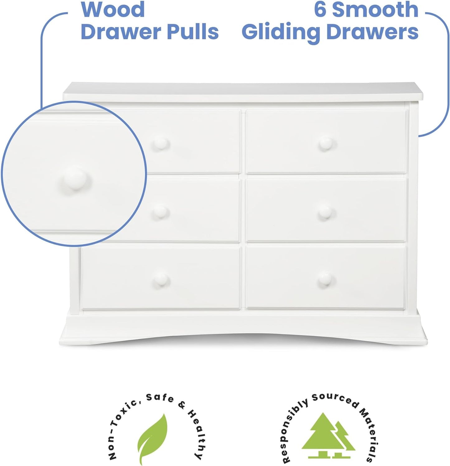 Delta Children Bentley 6 Drawer Dresser with Interlocking Drawers - Greenguard Gold Certified, White