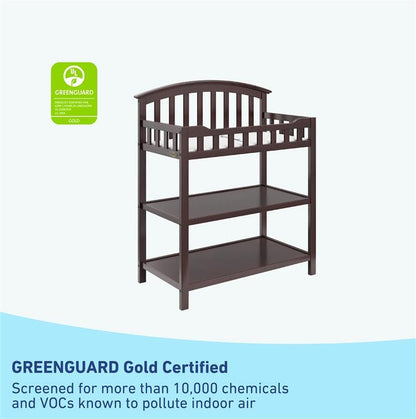 Graco Clara Changing Table (Espresso) - GREENGUARD Gold Ceritifed, Includes Bonus Water-Resistant Changing Table Pad with Safety Strap, 2 Open Shelves