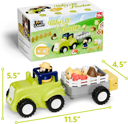 Iplay, Ilearn Toddler Remote Control Farm Tractor Toy, Baby RC Trailer Truck Set, Music Pretend Farmer Animals Vehicle Playset W/Sound, Birthday Gifts for 18 24 Month 2 3 4 Year Old Kids Boys Girls