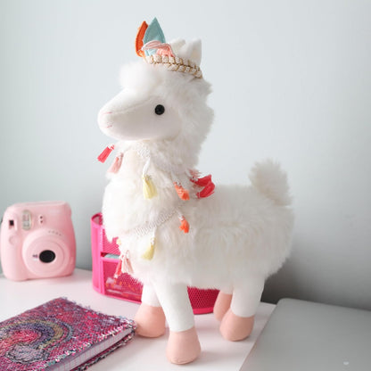 MON AMI Designer Tribal Lama Stuffed Animal - 14", White, Fluffy Alpaca Plushie, Use as Toy/Nursery Décor, Great Gifts for Kids of All Ages