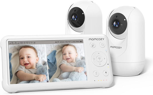 Momcozy Baby Monitor with 2 Cameras 5’’ 1080P Split Screen Video Baby Monitor with Camera and Audio No Wifi for Baby Safety 5000Mah Battery Infrared Night Vision 2-Way Audio 960Ft Range Ideal Gift