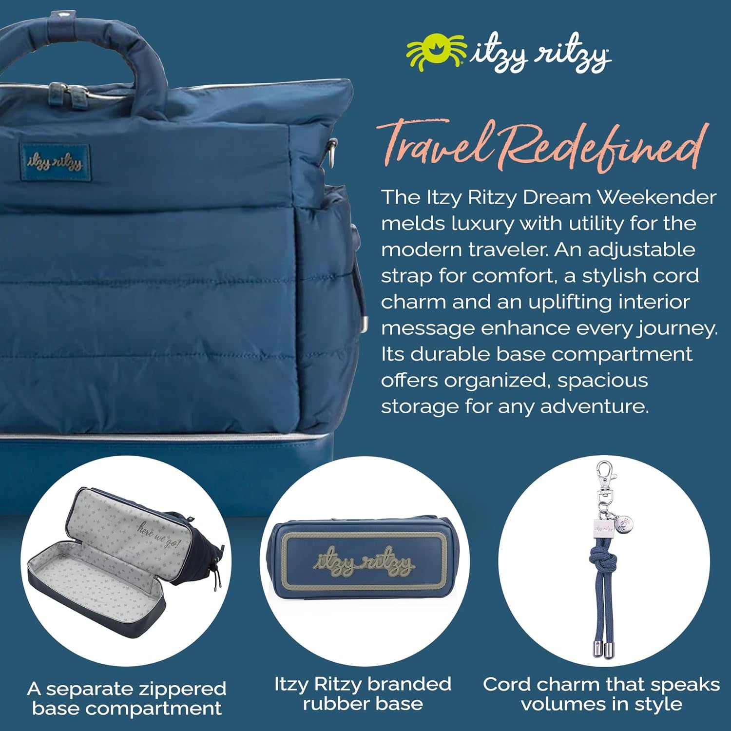 Itzy Ritzy Dream Weekender Travel Bag - Lightweight Overnight & Hospital Bag Features