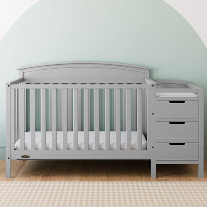 Graco Benton 5-In-1 Convertible Crib and Changer (Pebble Gray) – Crib and Changing Table Combo, Includes Water-Resistant Changing Pad, 3 Drawers, Converts to Toddler Bed, Daybed and Full-Size Bed