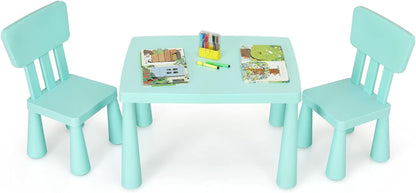 Costzon Kids Table and Chair Set, 3 Piece Plastic Children Activity Table for Reading, Drawing, Snack Time, Arts Crafts, Preschool, Kindergarten & Playroom, Easy Clean, Toddler Table & Chair (Green)