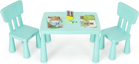 Costzon Kids Table and Chair Set, 3 Piece Plastic Children Activity Table for Reading, Drawing, Snack Time, Arts Crafts, Preschool, Kindergarten & Playroom, Easy Clean, Toddler Table & Chair (Green)