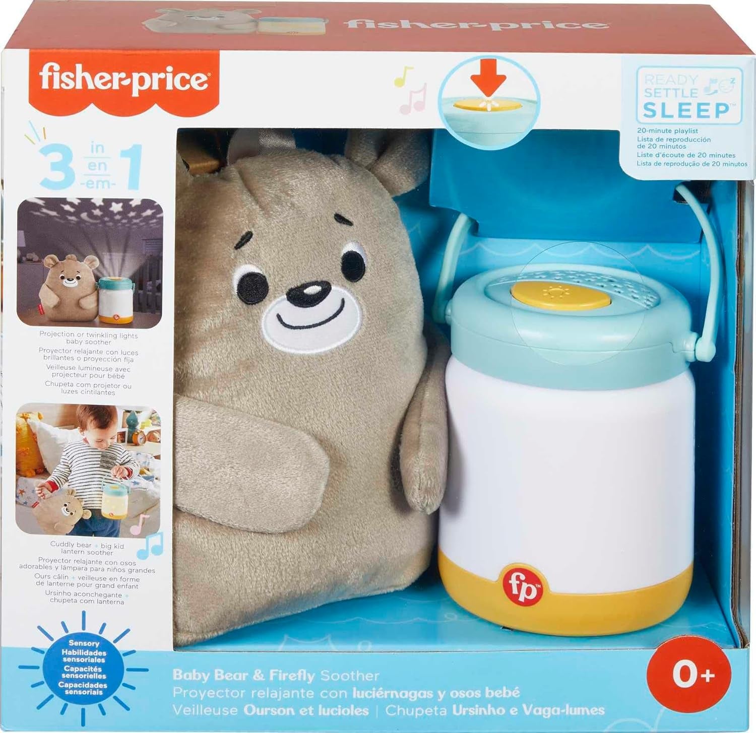 Fisher-Price Newborn Toy Baby Bear & Firefly Soother, Plush Sound Machine with Detachable Toddler Night Light for Infants Ages 0+ Months