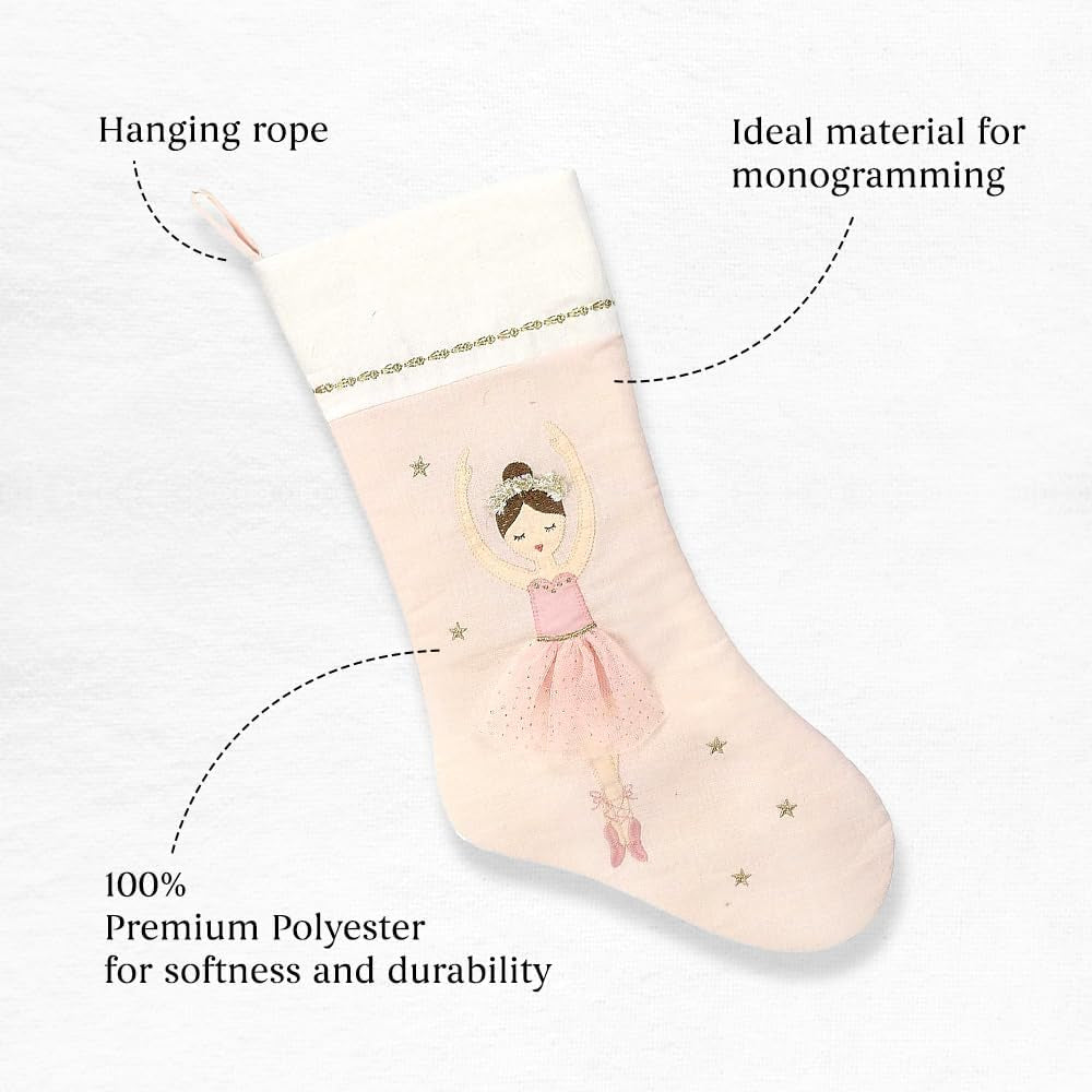 MON AMI Ballerina Christmas Stocking – 21” |Perfect for Monogramming, Christmas Décor, Christmas Socks & Decorations, for Family & Kids