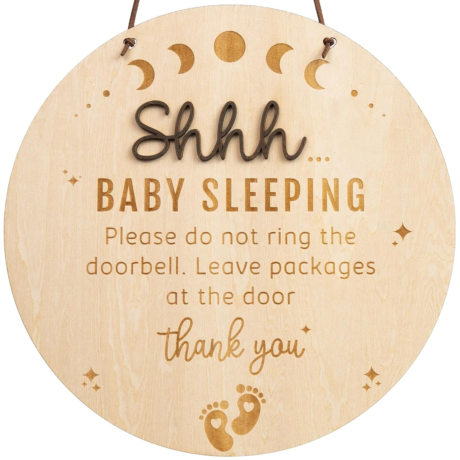 Chippi & Co Shh Baby Sleeping Sign for Front Door, Wooden Do Not Ring Doorbell Sign for Font Door, Baby Room, Fathers Day Gifts for New Dad, Expecting Dad, Christmas Gifts for Mom to Be (Baby Sleepinng Sign)