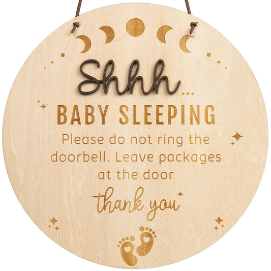 Chippi & Co Shh Baby Sleeping Sign for Front Door, Wooden Do Not Ring Doorbell Sign for Font Door, Baby Room, Gifts for New Dad, Expecting Mom, Mom to Be, New Mom, Pregnancy Gift