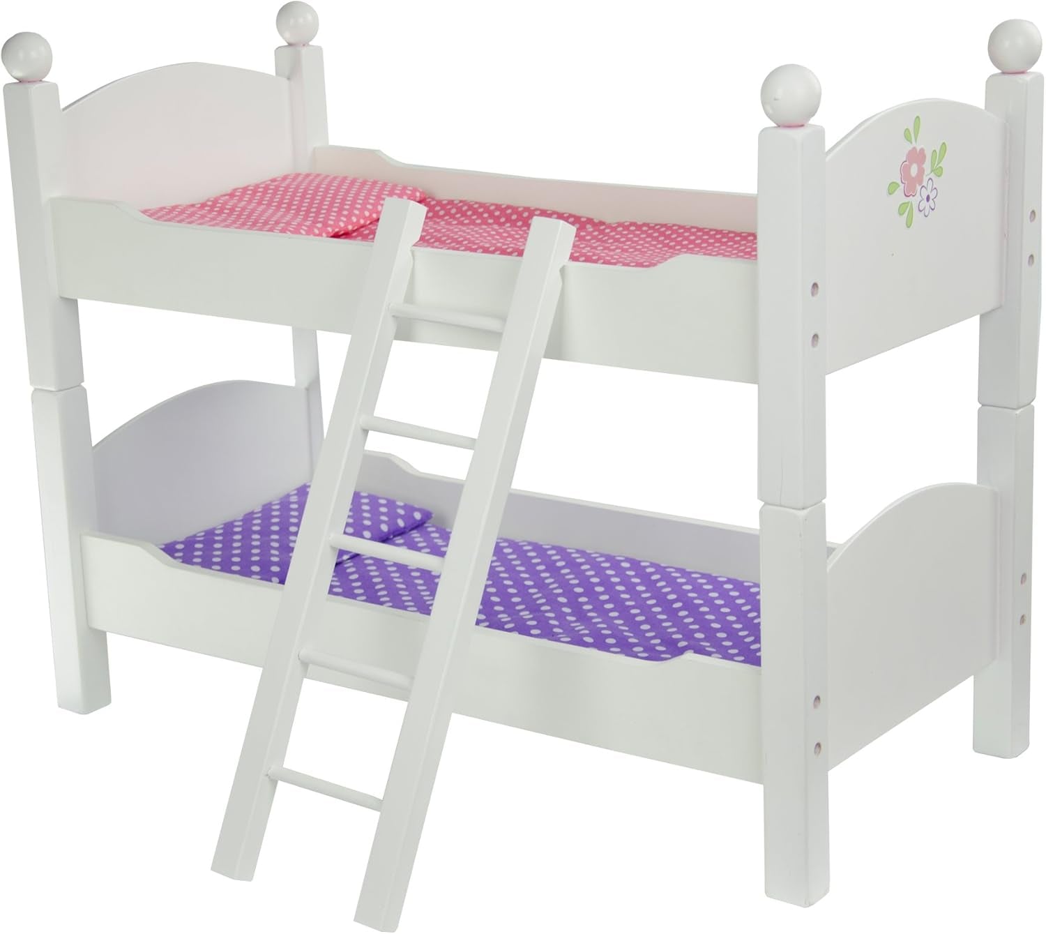 Olivia'S Little World 18 In. Doll Wooden Convertible Bunk Bed Stacked on Top or Unstacked as Two Single Beds, Gray with White Polka Dots and Pink Accents