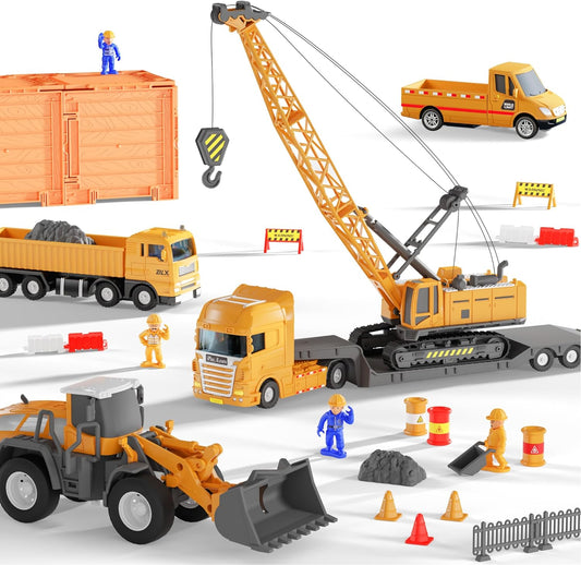 Iplay, Ilearn Kids Construction Toys Truck Set, Boys Engineering Vehicle Playset, Crane Transport Trailer, Bulldozer Forklift for Sandbox Site, Birthday Gift for Age 3 4 5 6 Years Old Toddler Children