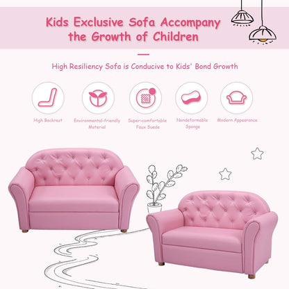 Costzon Kids Couch, 2 in 1 Princess Double Seat Children'S Sofa W/Pu Leather Surface, Toddler Armrest Chair for Bedroom, Kids Room, Soft Kids Sofa Couch Toy Baby Boys Girls Birthday