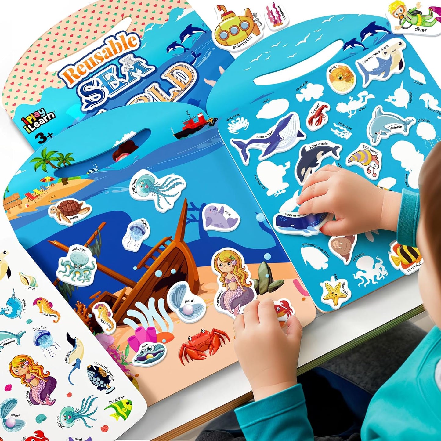 Iplay, Ilearn Kids Ocean Animal Sticker Book, Toddler Reusable Puffystickers Activity Busy Book, Preschool Learning Educational Toy, Plane Travel Party Gifts for 3 4 5 6 7 8 Year Old Boys Girls