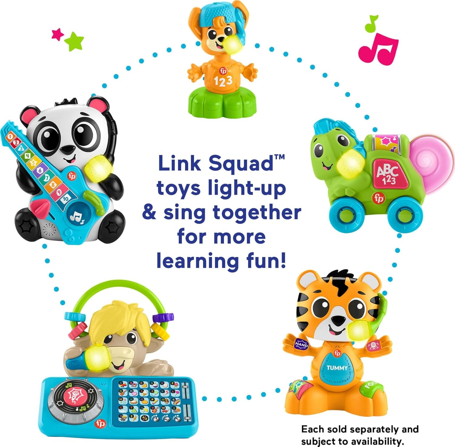 Fisher-Price Baby Learning Toy Link Squad Bop & Groove Tiger with Music & Lights for Ages 9+ Months, Compatible Only with Link Squad Items