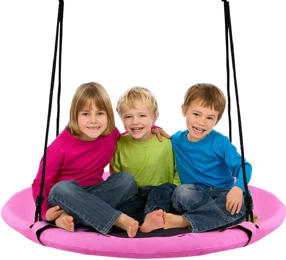 Costzon 40” Saucer Tree Swing for Kids, Flying Saucer Swing with 2 Carabiners, Adjustable Ropes, Waterproof 900D Oxford Cloth, round Swing for Outdoor Playground, Backyard (Green Dinosaur)