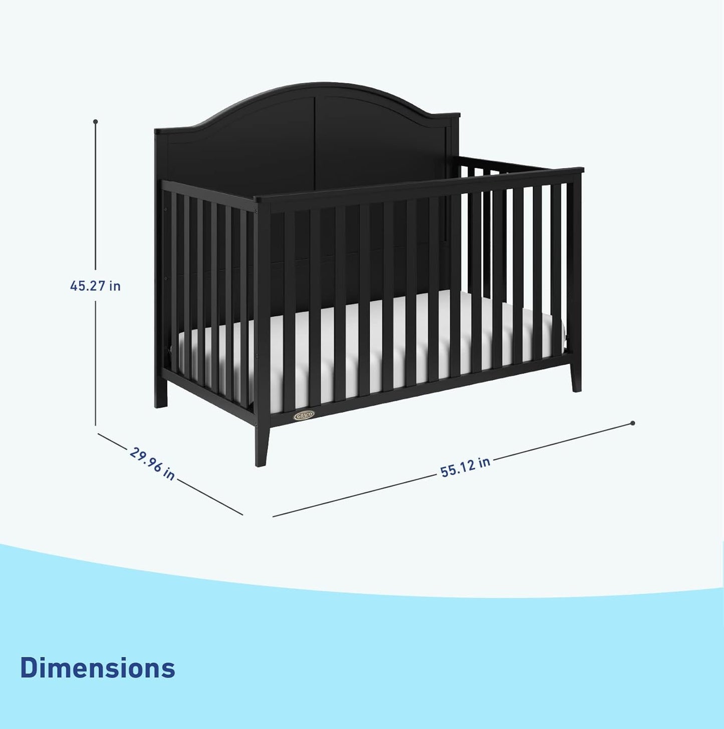 Graco Wilfred 5-In-1 Convertible Crib (Black) – GREENGUARD Gold Certified, Converts to Toddler Bed and Full-Size Bed, Fits Standard Full-Size Crib Mattress, Adjustable Mattress Support Base