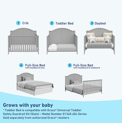 Graco Wilfred 5-In-1 Convertible Crib (Pebble Gray) – GREENGUARD Gold Certified, Converts to Toddler Bed and Full-Size Bed, Fits Standard Full-Size Crib Mattress, Adjustable Mattress Support Base