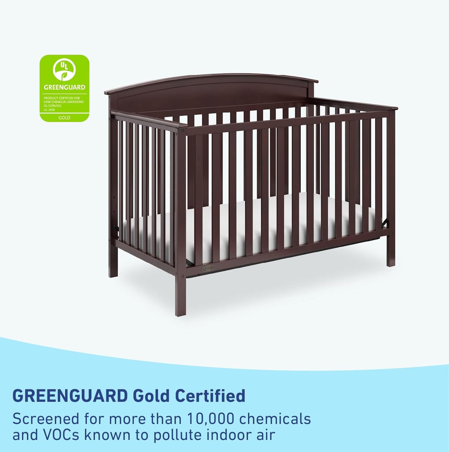 Graco Benton 5-In-1 Convertible Crib (Espresso) – GREENGUARD Gold Certified, Converts from Baby Crib to Toddler Bed, Daybed and Full-Size Bed, Fits Standard Full-Size Crib Mattress