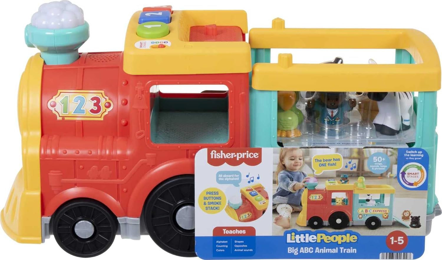 Fisher-Price Little People Toddler Learning Toy Big ABC Animal Train with Smart Stages & 6 Figures for Pretend Play Kids Ages 1+ Years​