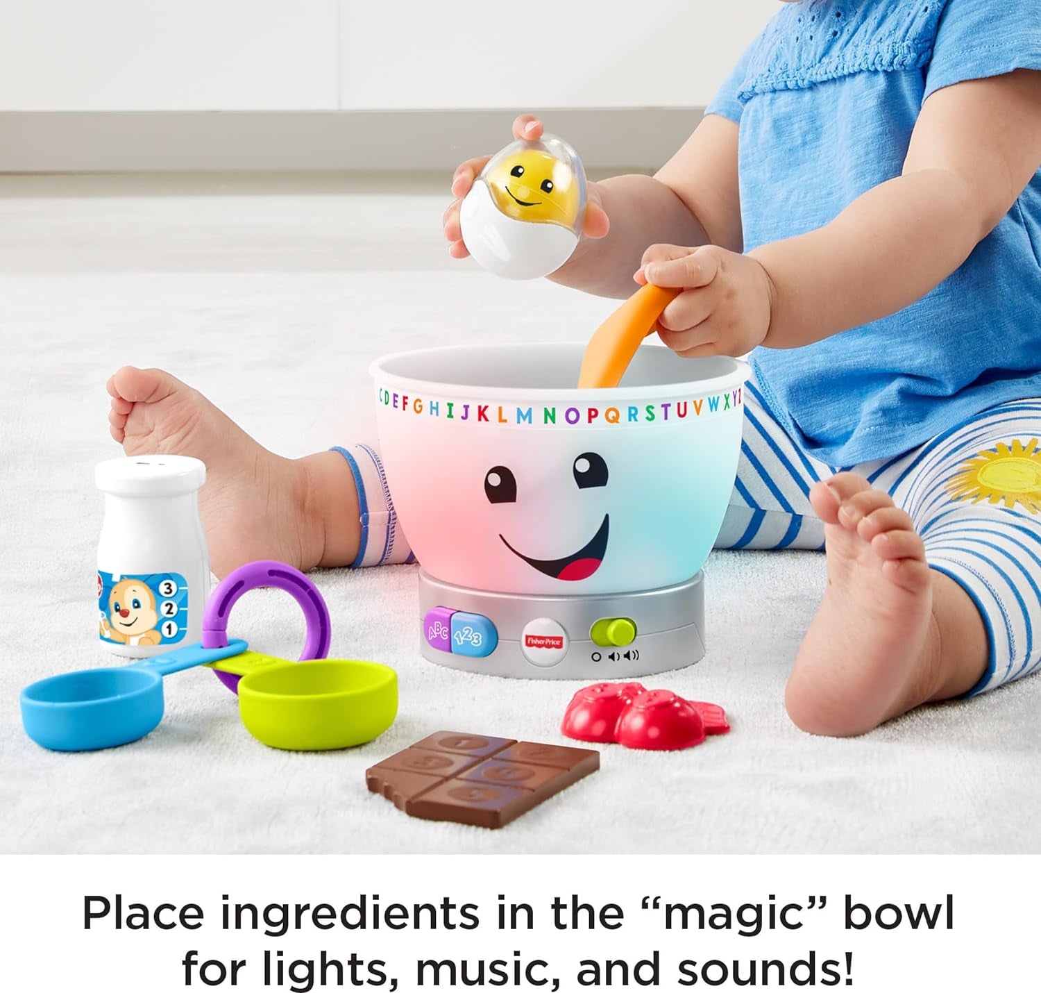 Fisher-Price Baby Learning Toy Laugh & Learn Magic Color Mixing Bowl with Pretend Food Music & Lights for Ages 6+ Months