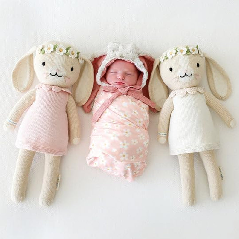 Cuddle + Kind Hannah the Bunny Ivory Little 13" Hand-Knit Doll – 1 Doll = 10 Meals, Fair Trade, Heirloom Quality, Handcrafted in Peru, 100% Cotton Yarn