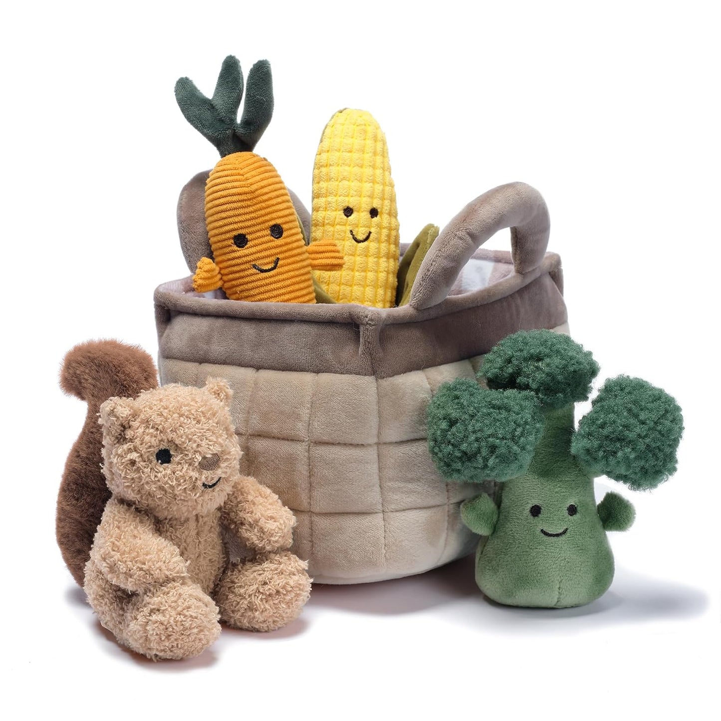 Lambs & Ivy Plush Veggie Basket Play Set with Interactive Stuffed Vegetable Toys