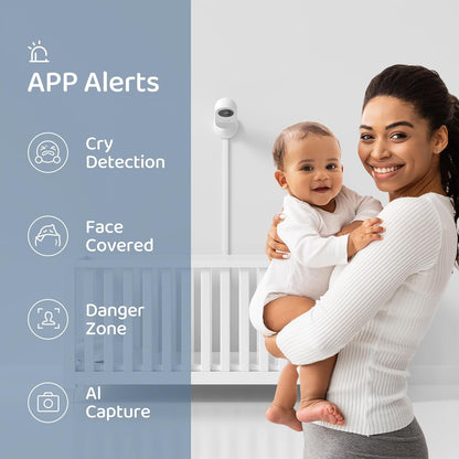 Cheego X3 Pro Smart Baby Monitor with Real-Time Contactless Breathing& Sleep Tracking, Cry& Face Cover Detection, Wall Mount& 2K Wi-Fi HD Video Camera and 2-Way Talk, Nightlight and Night Vision