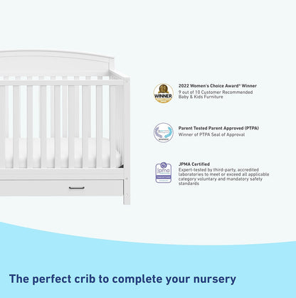 Graco Benton 5-In-1 Convertible Crib with Drawer (White) - Converts from Baby Crib to Toddler Bed, Daybed and Full-Size Bed, Fits Standard Full-Size Crib Mattress, Adjustable Mattress Support Base