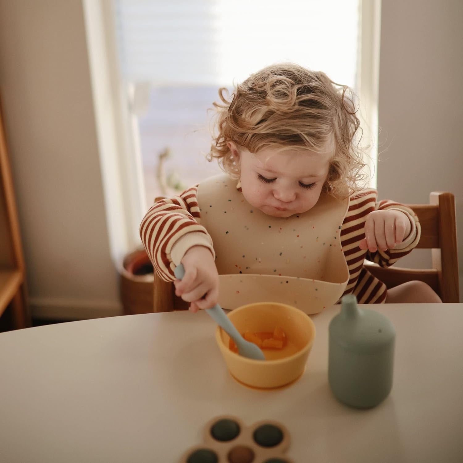 Mushie Silicone Baby Feeding Spoons | 2 Pack (Dried Thyme/Natural)