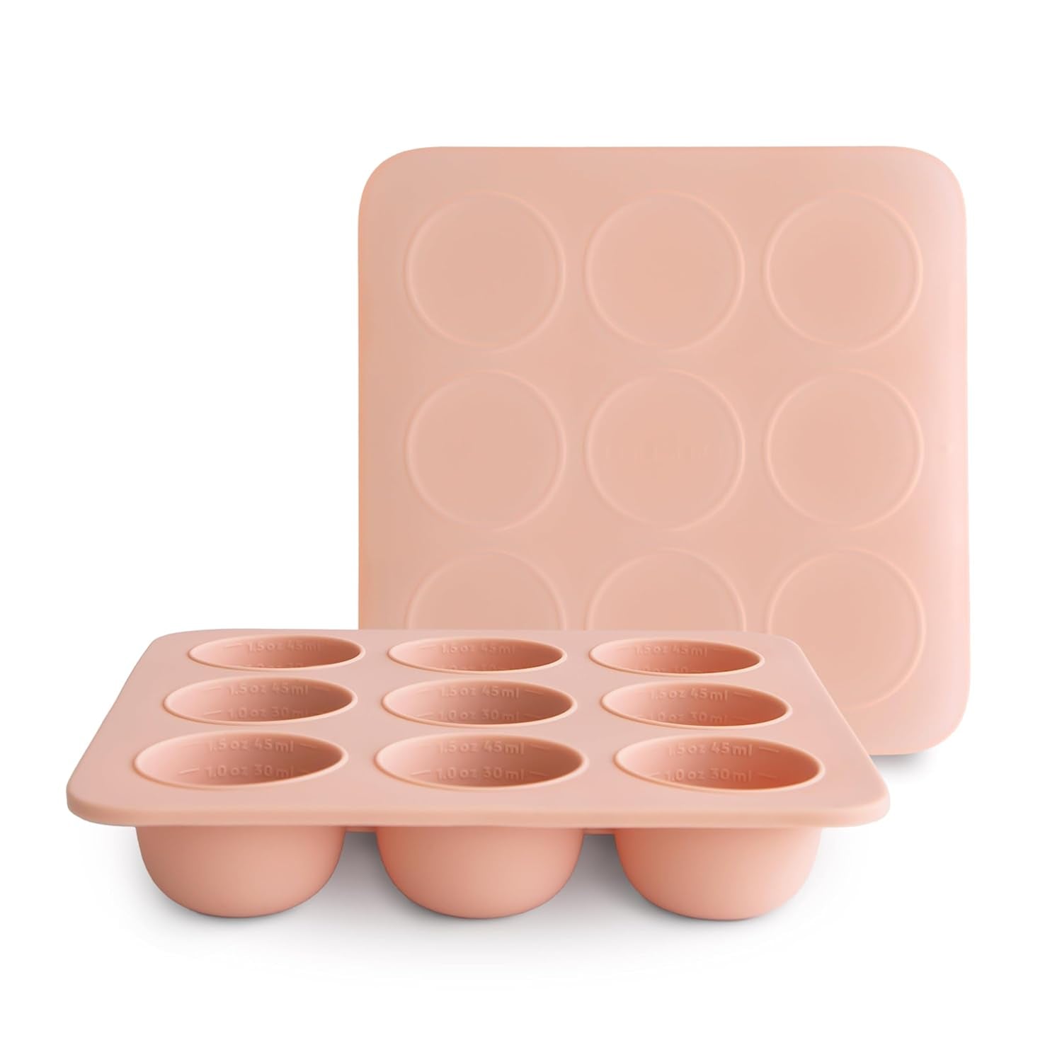 Mushie Silicone Baby Food Freezer Tray with Lid | 9 Cups X 1.5Oz | BPA Free Storage Container (Blush)