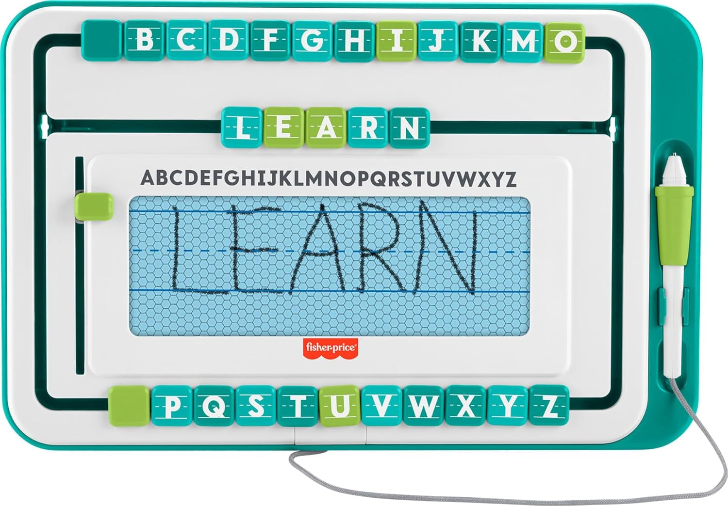 Fisher-Price Preschool Toy Think & Learn Alpha Slidewriter Magnetic Drawing Tablet with Letter Tiles for Kids Ages 3+ Years