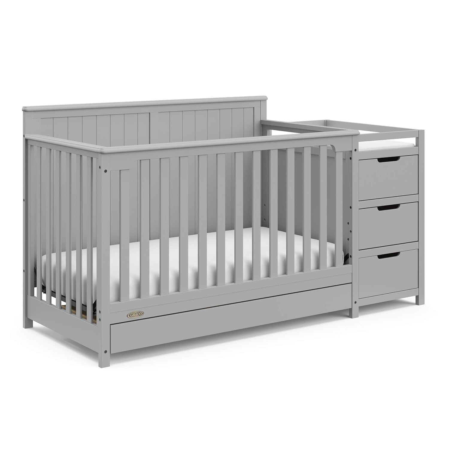 Graco Hadley 5-In-1 Convertible Crib and Changer with Drawer (Pebble Gray) – Crib and Changing-Table Combo with Drawer, Includes Changing Pad, Converts to Toddler Bed, Daybed and Full-Size Bed