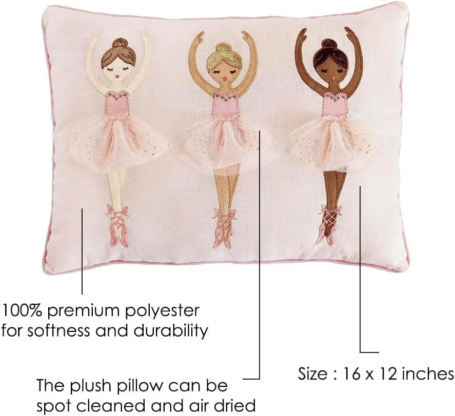 MON AMI Ballerina Girls Decorative Throw Pillow – 16X12”, Dancing Ballerina Cushion for Girls, Kids of All Ages, Room Décor