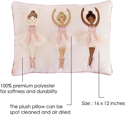 MON AMI Ballerina Girls Decorative Throw Pillow – 16X12”, Dancing Ballerina Cushion for Girls, Kids of All Ages, Room Décor