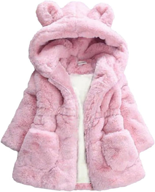 Kids Girls Winter Warm Coats Jacket Clothes Outwear Overcoat Ear Hooded Faux Fur Thicken Fleece Toddler