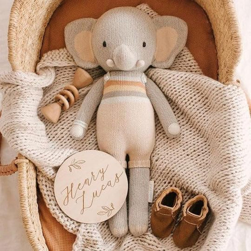 Cuddle + Kind Evan the Elephant Little 13" Hand-Knit Doll – 1 Doll = 10 Meals, Fair Trade, Heirloom Quality, Handcrafted in Peru, 100% Cotton Yarn