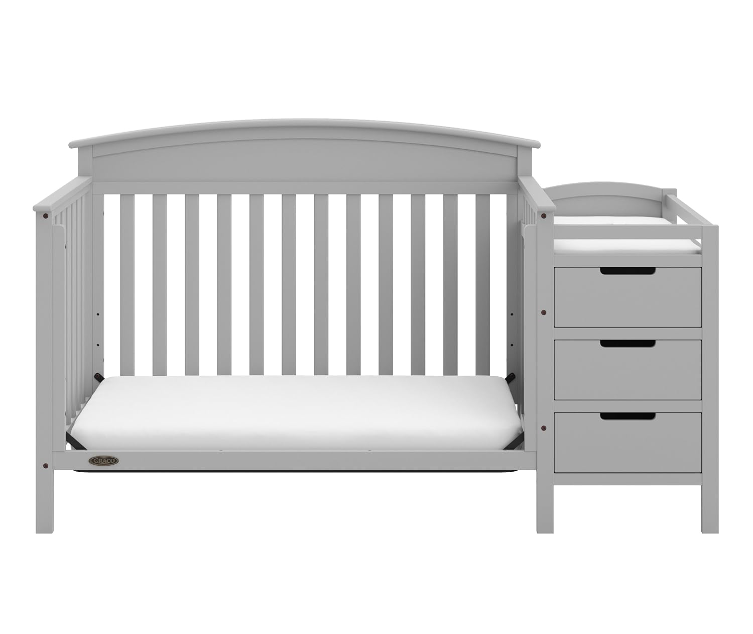 Graco Benton 5-In-1 Convertible Crib and Changer (Pebble Gray) – Crib and Changing Table Combo, Includes Water-Resistant Changing Pad, 3 Drawers, Converts to Toddler Bed, Daybed and Full-Size Bed